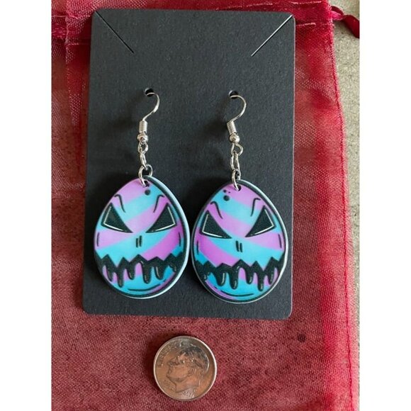 Gothic Kawaii MonsterEarrings Pink Blue Easter Egg Earrings Goth - Picture 2 of 3